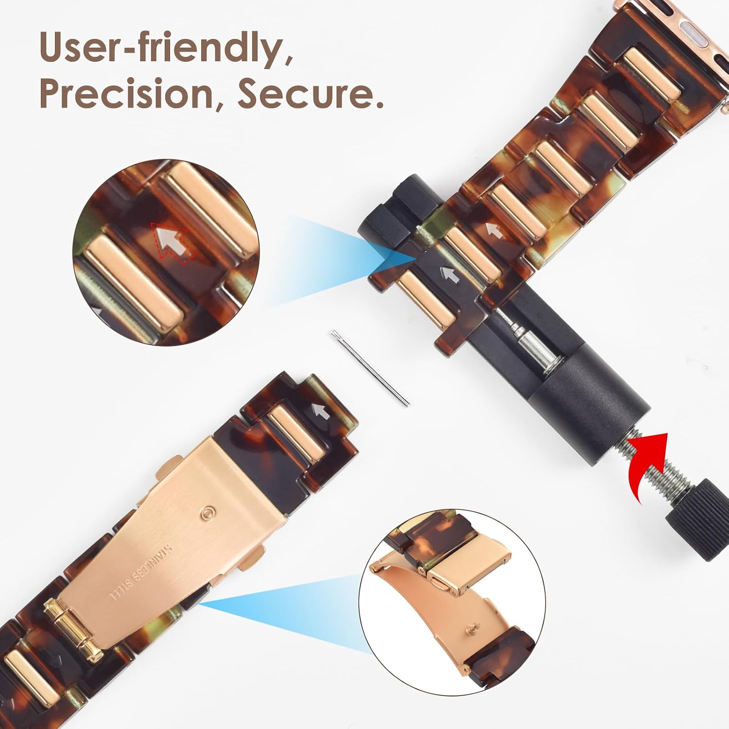 Thumbnail 6 de V-MORO Resin Band for Apple Watch (42mm/41mm/40mm/38mm) — Rose Gold Inlay, Lightweight Hybrid Band