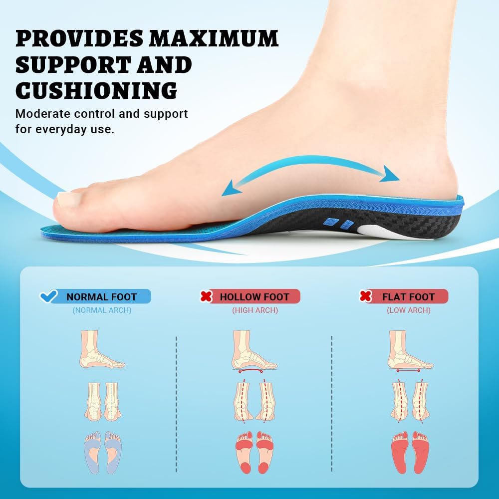 Detalle 2 de VALSOLE Plantar Fasciitis Insoles, Heavy-Duty Arch Support for 210+ lb Users