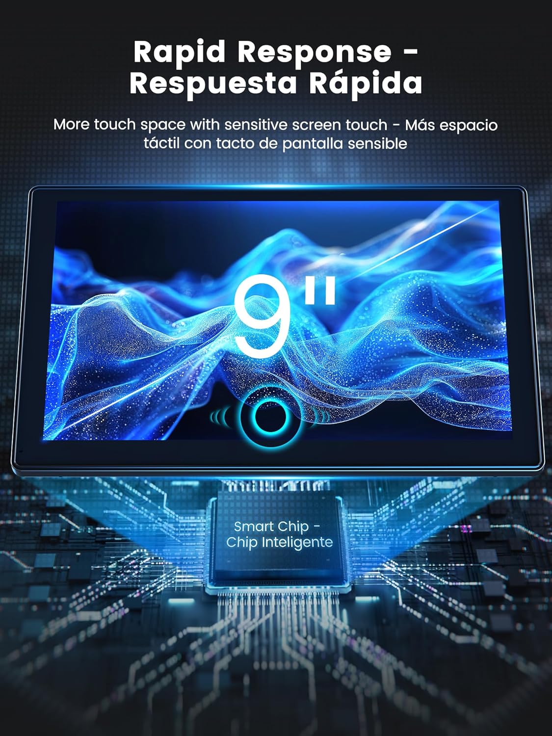 Detalle de Carplay Auto 9'': Dash Cam 4K Frontale e 1080P Posteriore, Navigazione GPS, CarPlay/Android Auto Wireless, Mirror Link e SD 64GB Inclusa