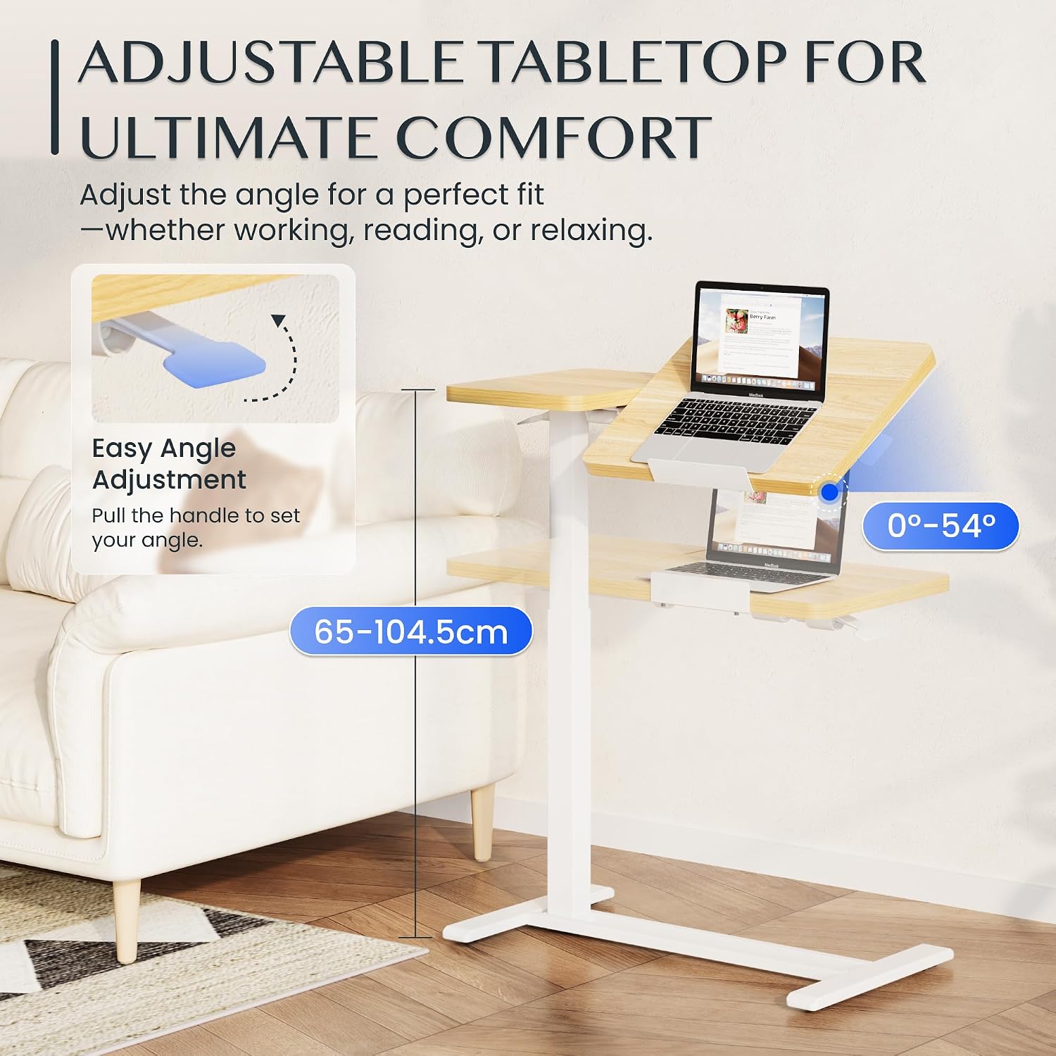 Thumbnail 3 de FLEXISPOT Tavolino Laterale regolabile in altezza per laptop e letto, piano inclinabile (80×40 cm)