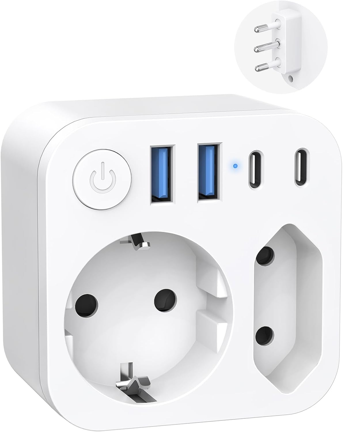 Detalle de Deutschland Nach Italien Steckdose mit 4 USB (2 Typ-C) – 6-in-1 Reiseadapter für Italien und weitere Länder, Weiß