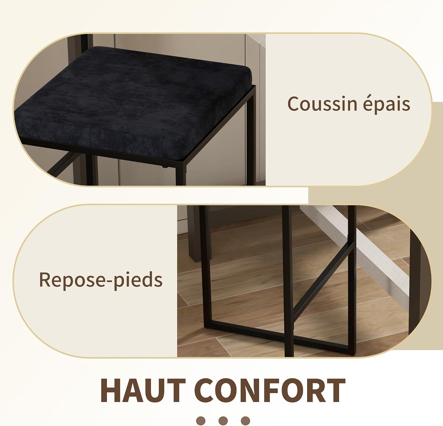 Detalle 1 de HOMCOM chaises de bar 74 cm, lot de 2