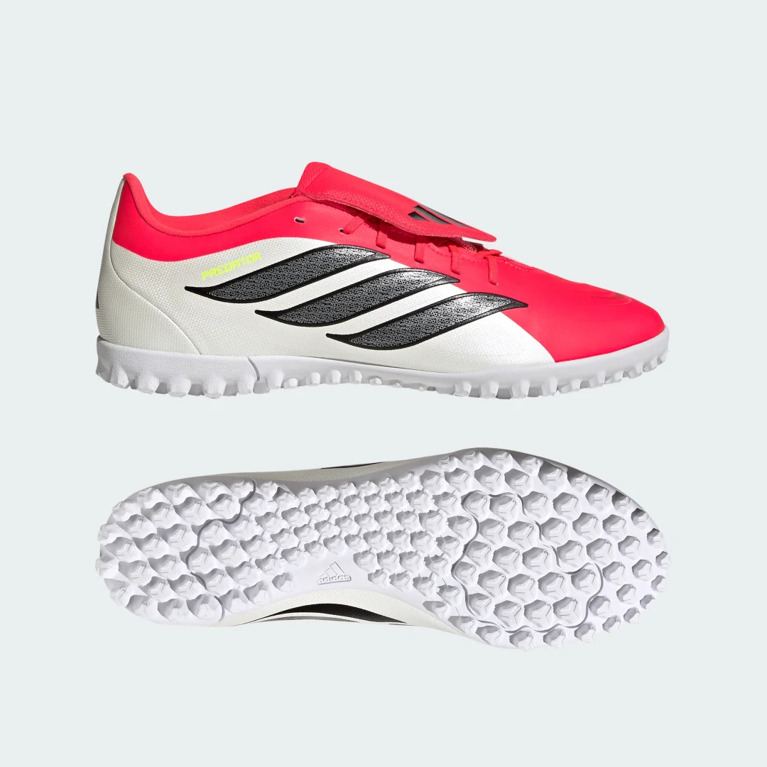 Detalle de Predator Club Moqueta: Zapatilla de fútbol con lengüeta plegable de Adidas (Rojo)