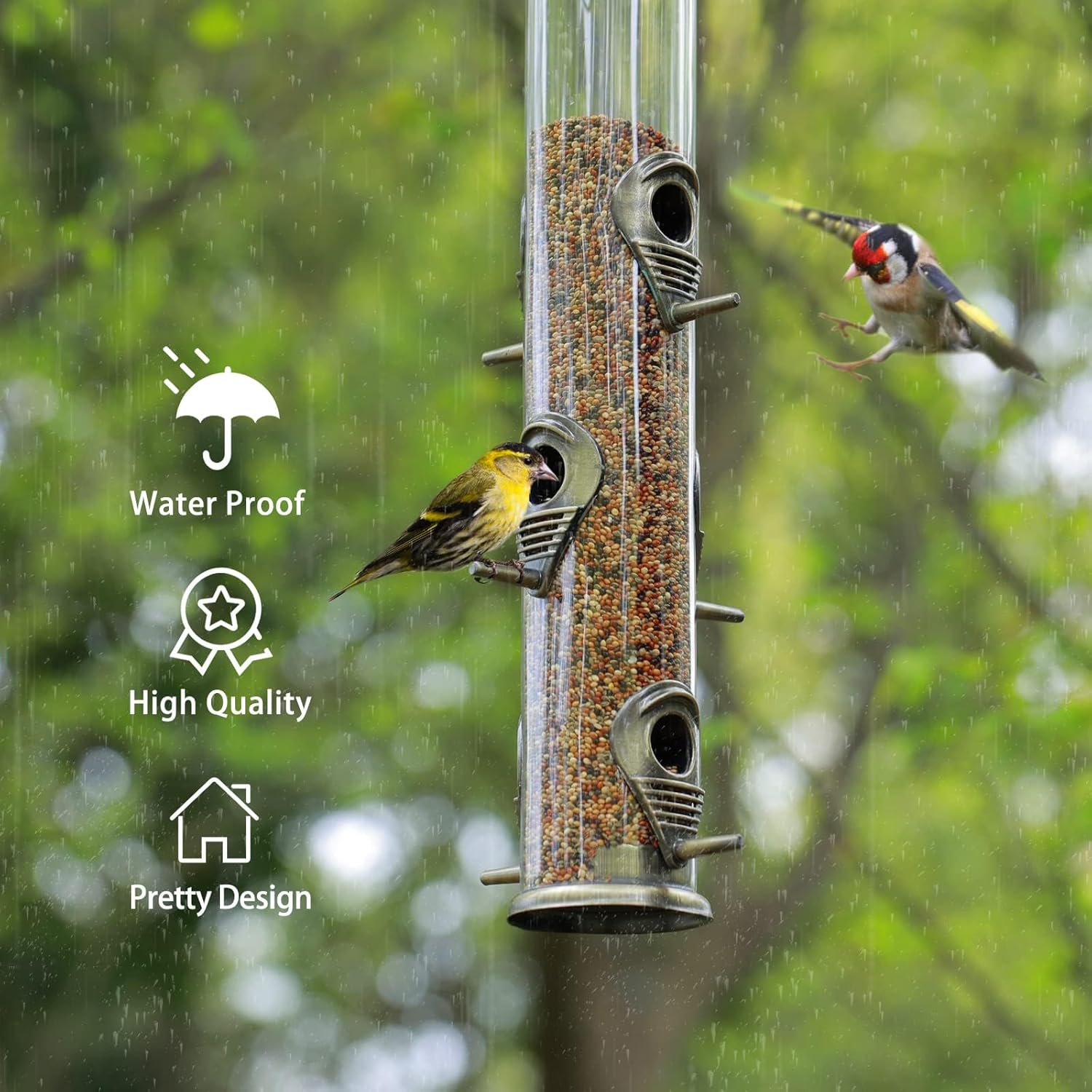 Thumbnail 4 de Urban Deco Metal Bird Feeder Tube Hanging Feeders (6 ports) – Greencopper, weatherproof tube-style feeder