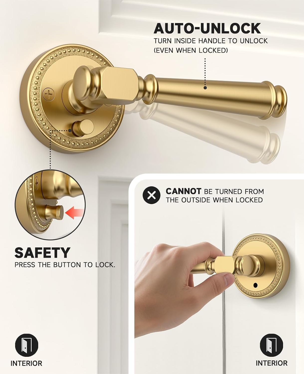 Detalle 2 de Amerdeco Privacy Door Handles, Zinc Alloy
