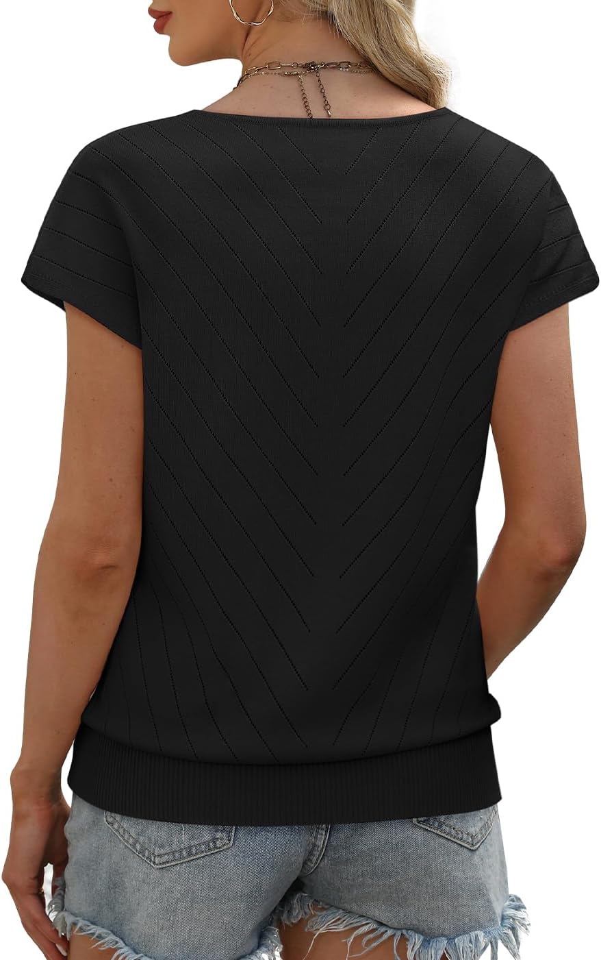 Thumbnail 4 de WIHOLL Women’s Short Sleeve V-Neck Sweater (Cap Sleeves) for Summer, Travel, and Business Casual