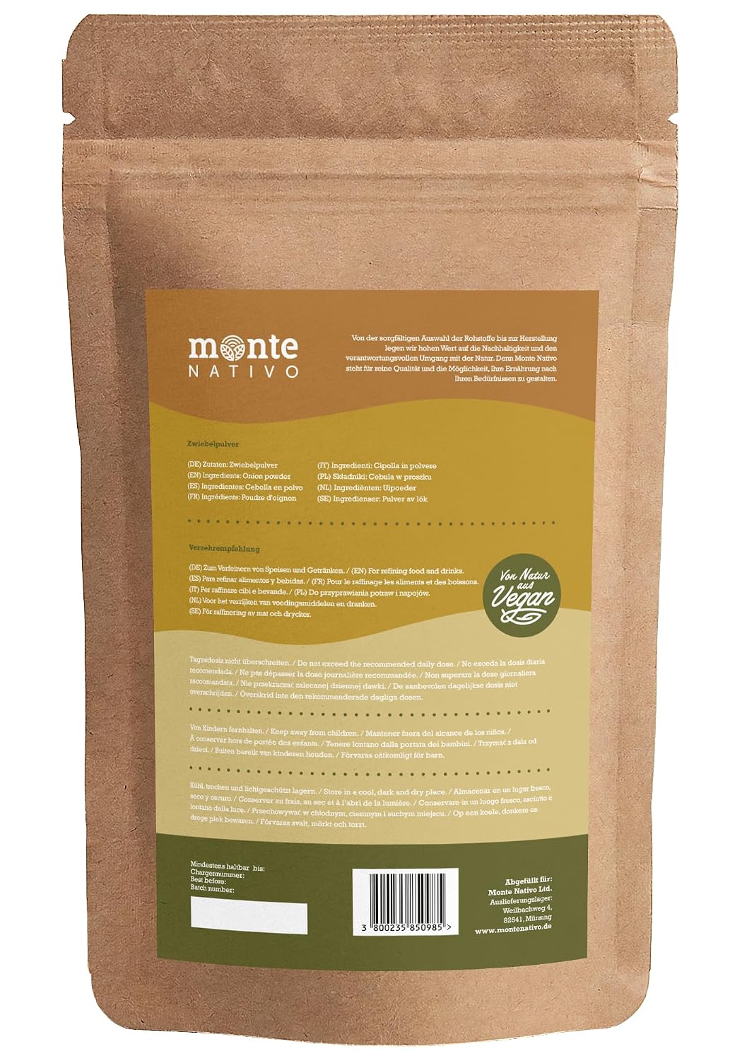 Detalle de Monte Nativo Zwiebelpulver gemahlen (500 g) – 100% rein, schonend getrocknet