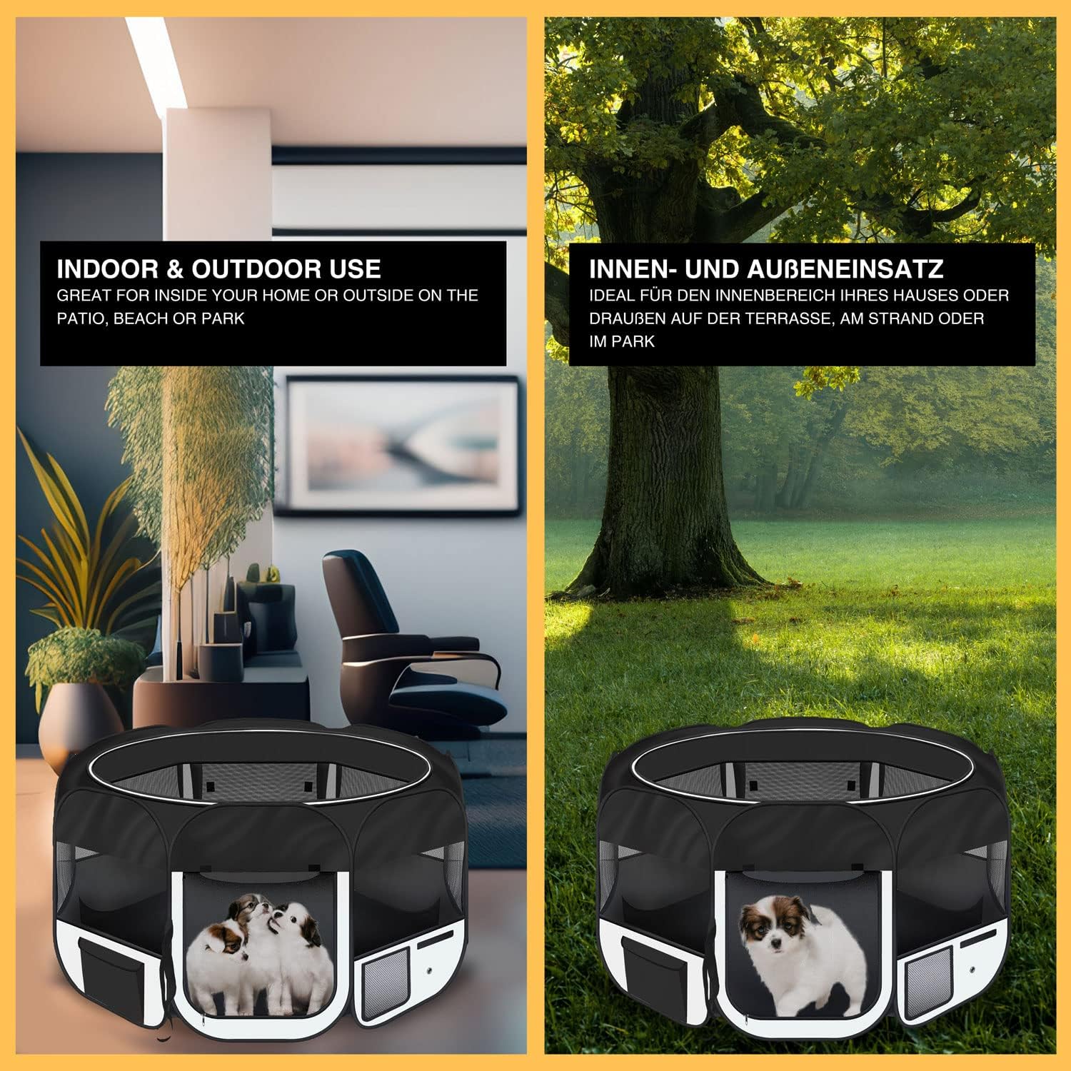 Thumbnail 4 de all Pets United Welpen-Laufstall / Tierlaufstall XXL für drinnen & draußen (Schwarz-Beige)