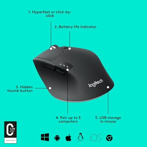 Detalle de Logitech M720 Triathalon Full Size Multi-Device Wireless Mouse