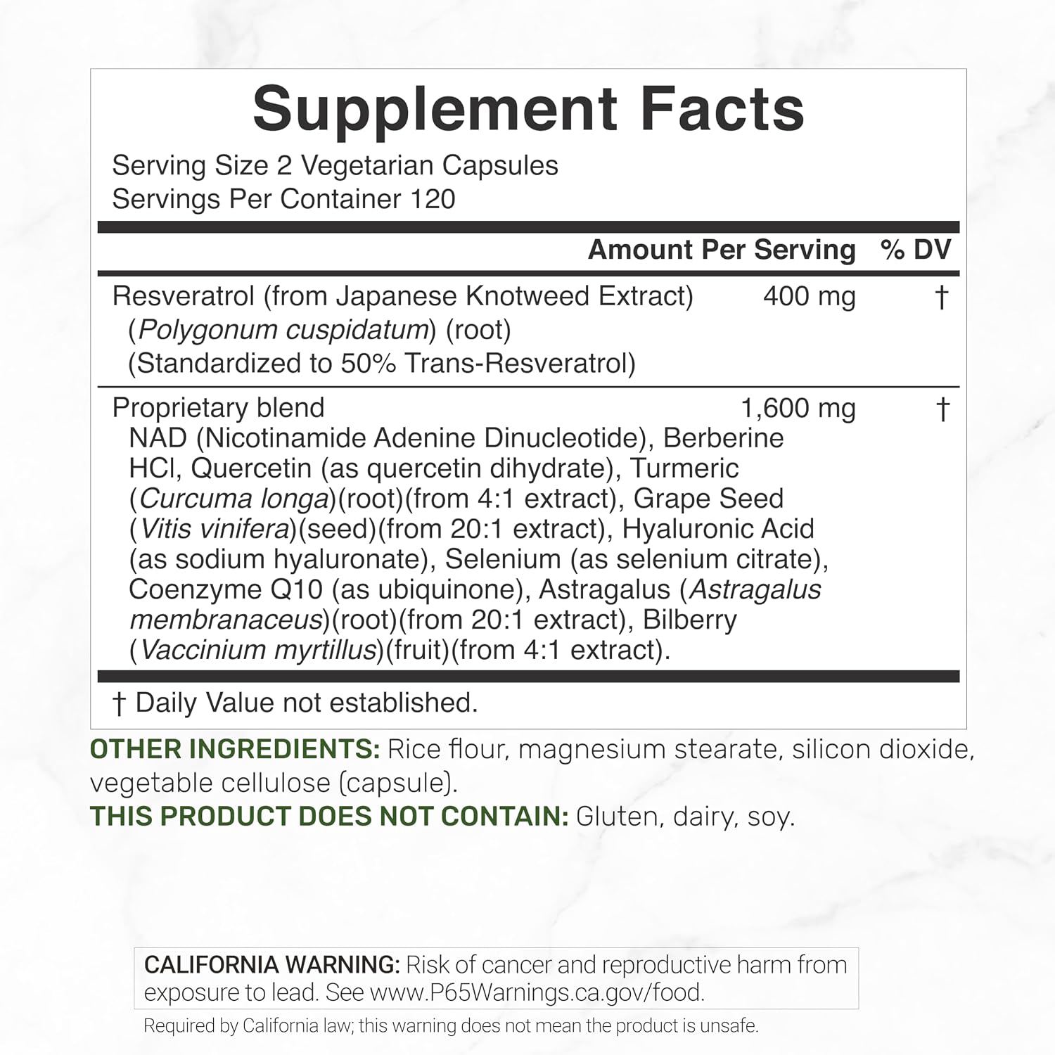 Detalle de DEAL SUPPLEMENT Resveratrol Supplement, 240 Veggie Capsules