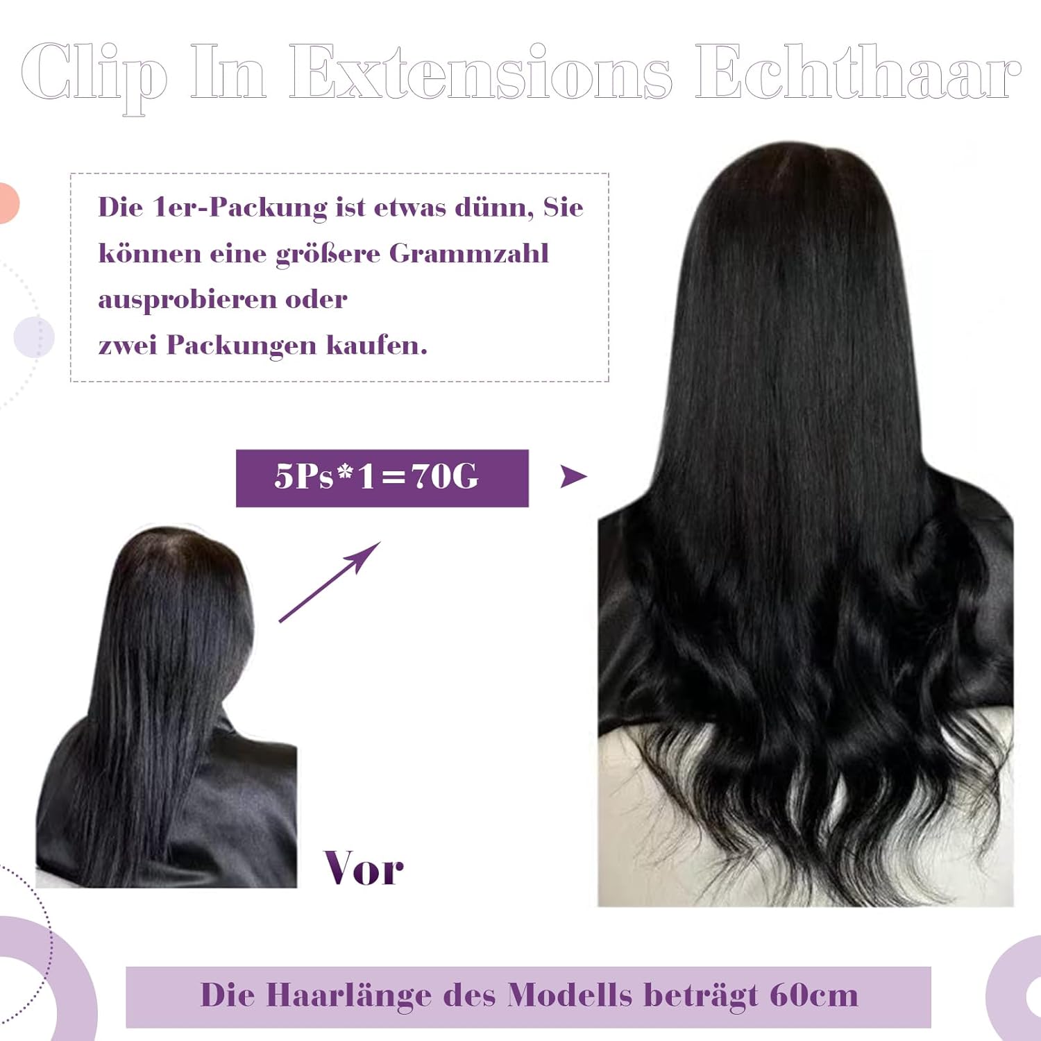 Detalle de LaaVoo Clip-in Extensions Balayage Ombre Braun zu Aschblond – Echthaar, Glatt, 35 cm, 80 g, 5 Stück