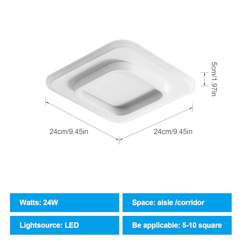 Detalle de DELIPOP Moderna Lámpara de Techo LED 24W: Plafón cuadrado blanco frío 6500 K (24 cm) para pasillo y comedor
