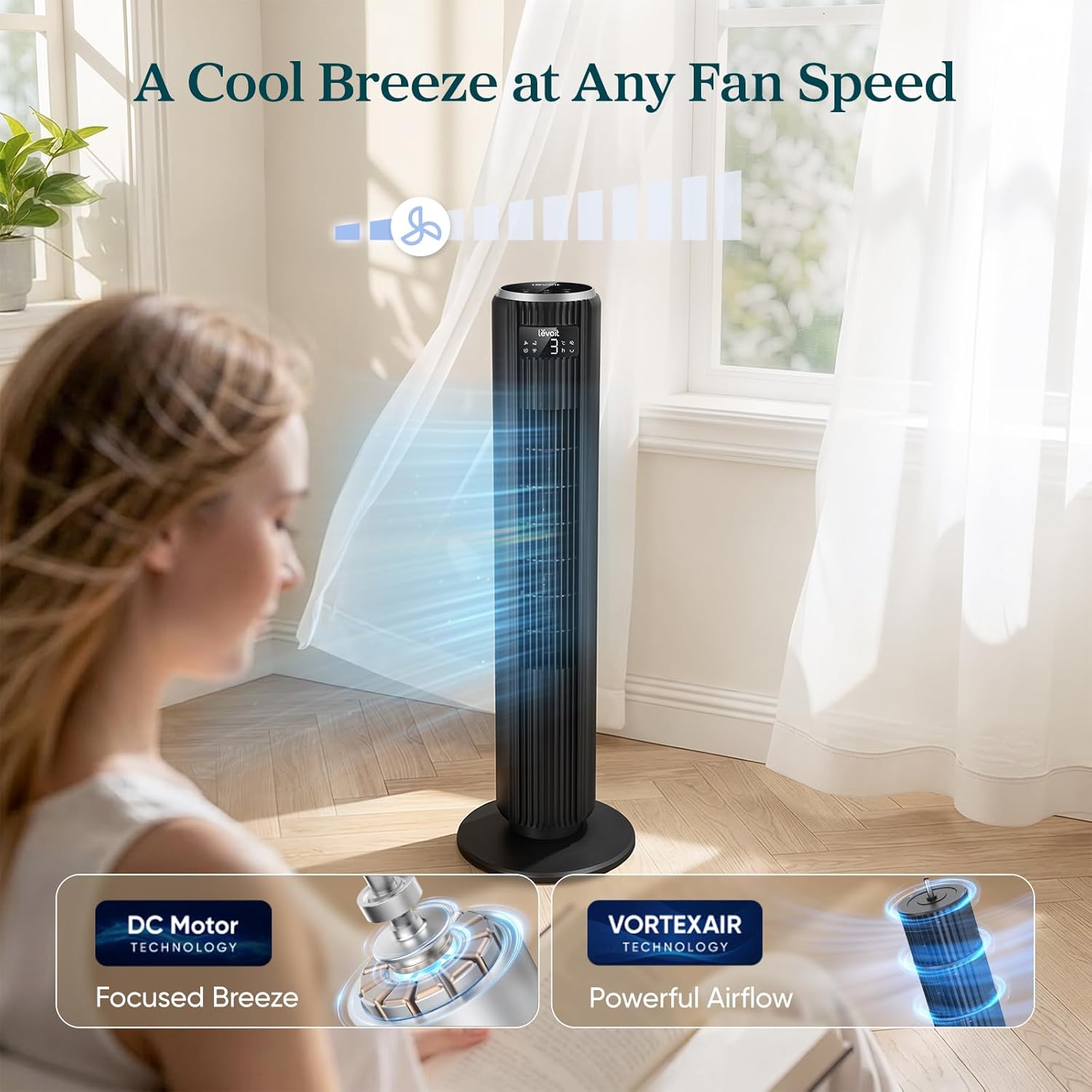 Thumbnail 1 de Levoit 20dB Silent Tower Fan – Quiet, Energy-Saving Cooling for Bedroom & Home
