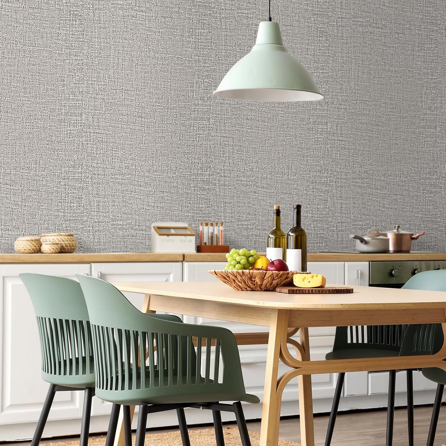 Detalle 2 de WADILE Grasscloth Peel-and-Stick Wallpaper, Light Gray Faux Linen Vinyl