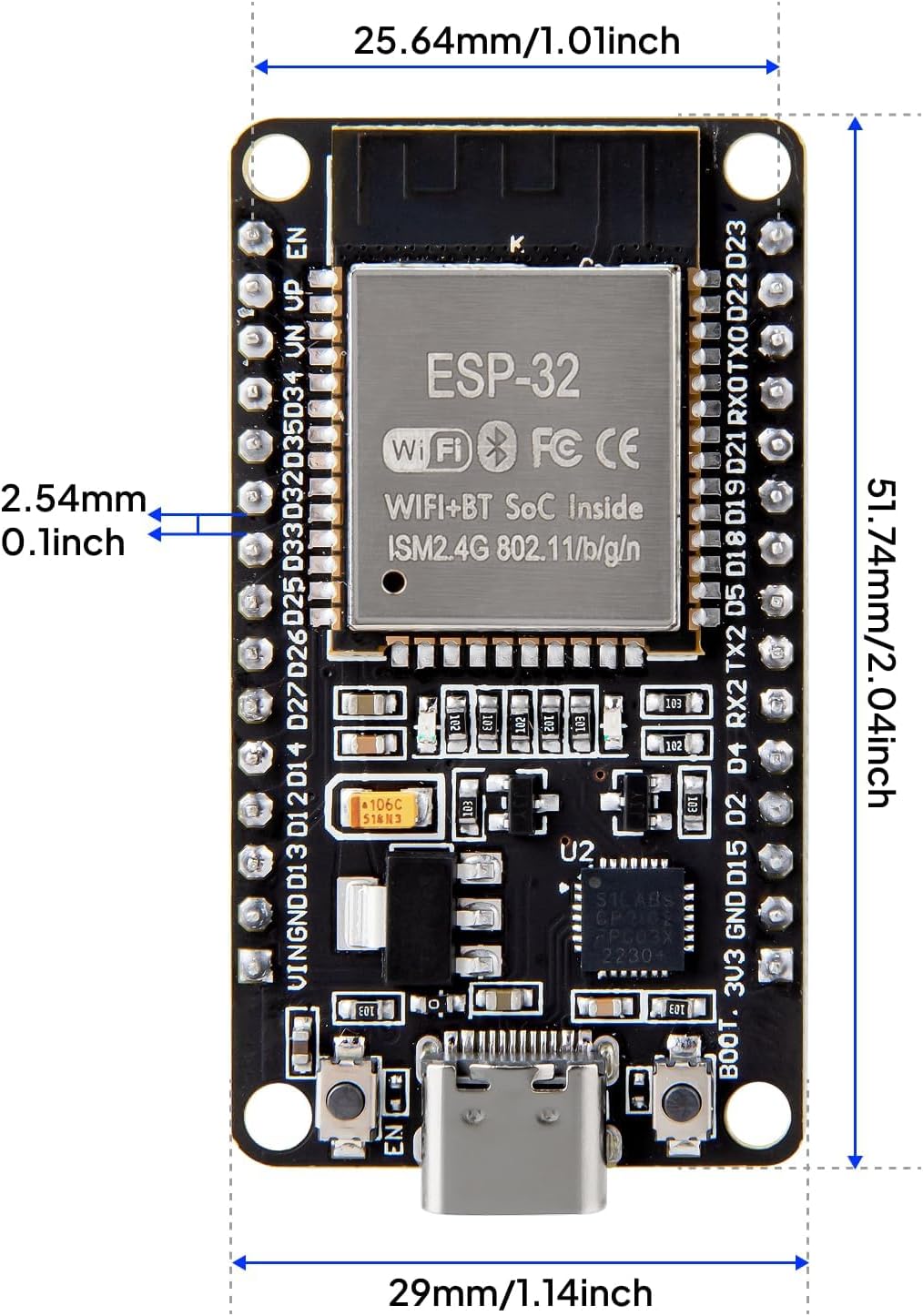 Thumbnail 1 de ELEGOO ESP32 Entwicklungsboard (USB-C) – Dual-Core Mikrocontroller für Arduino IDE, 2,4 GHz WiFi & Bluetooth, AP/STA-Modi (3 Stück)