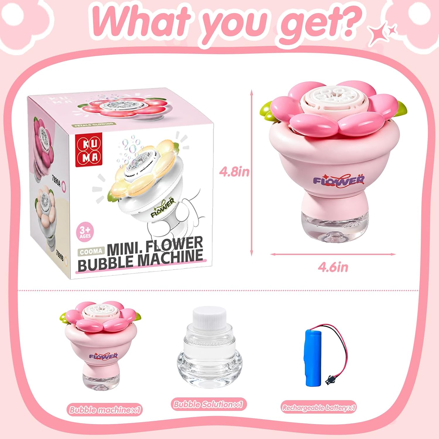 Detalle de PANACARE Blumen Seifenblasenmaschine – Automatische Bubble Machine mit LED-Blüten, Akku, 10000+ Blasen/Min., für Kinder