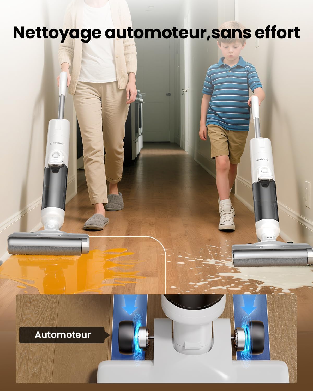 Detalle de Proscenic F10 Ultra+ Aspirateur Laveur sans Fil — 60 minutes d’autonomie et lavage eau et poussière