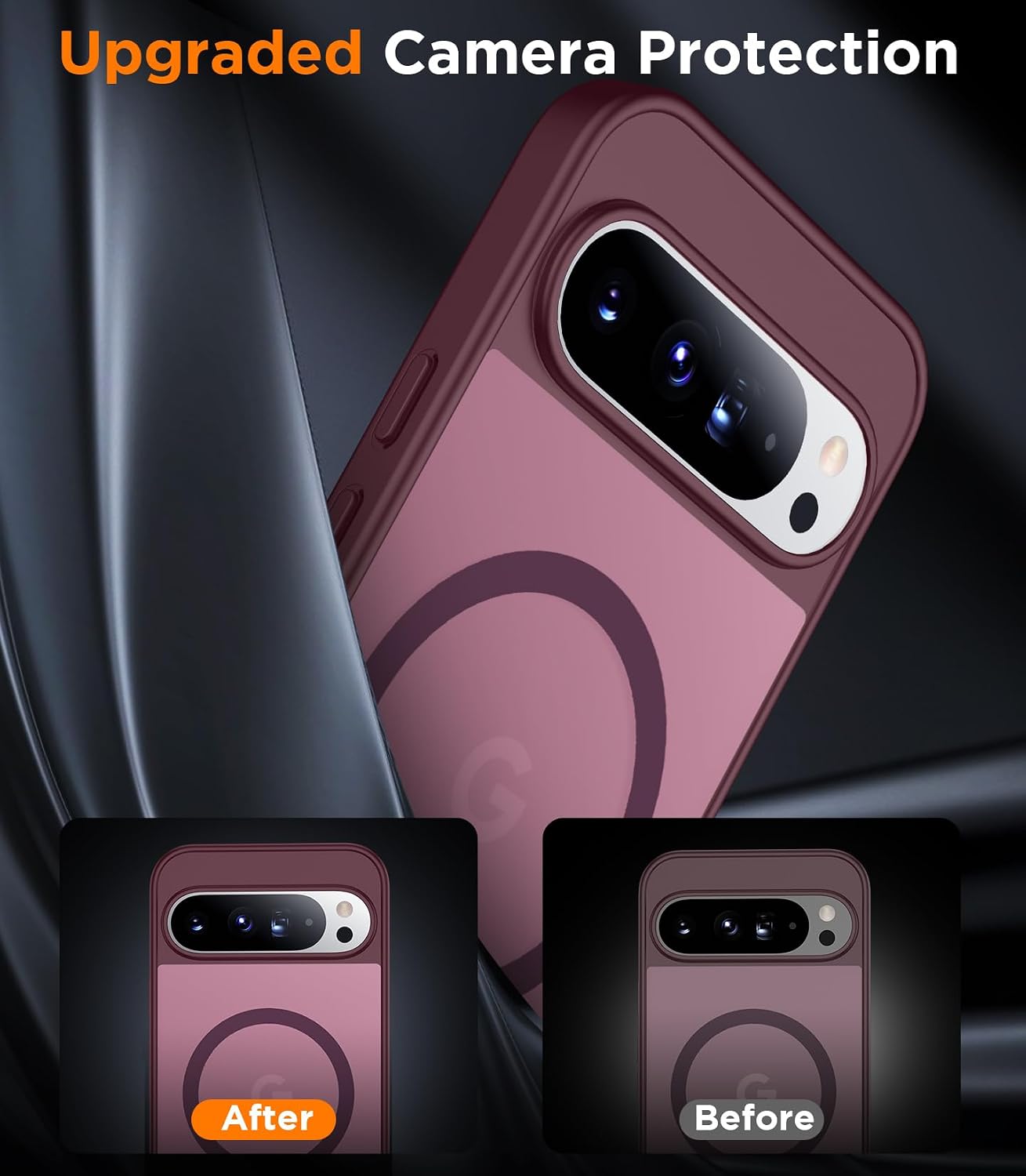 Detalle de SPIDERCASE Magnetic Case for Google Pixel 10 / Pixel 10 Pro (Wine Red) — Slim, Translucent Matte Drop Protection