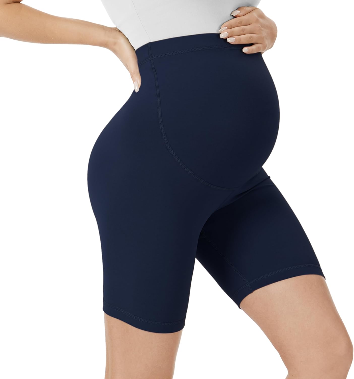 Detalle 2 de VALANDY Creamlush Maternity Shorts Over The Belly: Comfortable, versatile pregnancy biker shorts