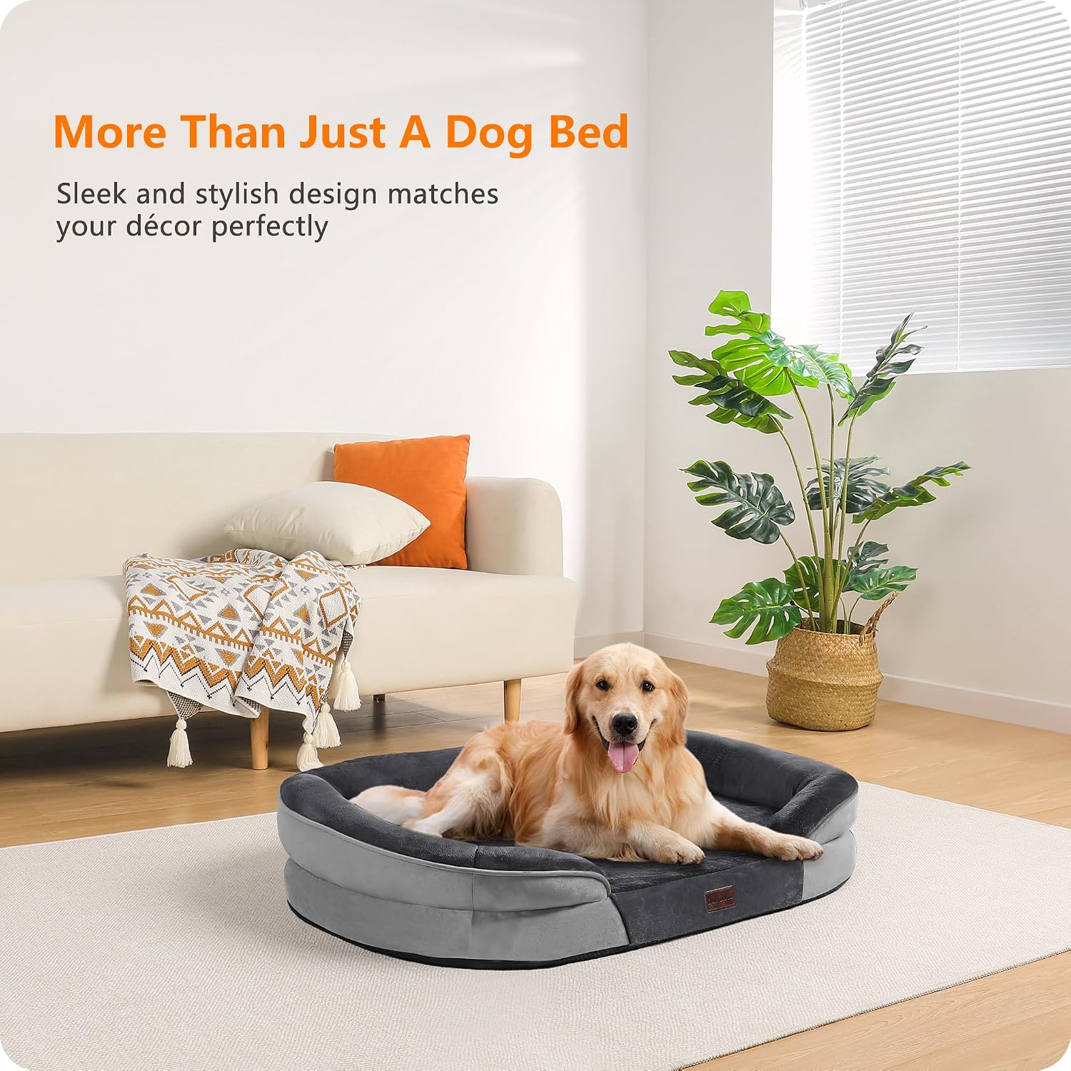 Detalle de Dwanton 42-Inch Orthopedic Dog Bed Sofa with Gel Memory Foam and Bolsters