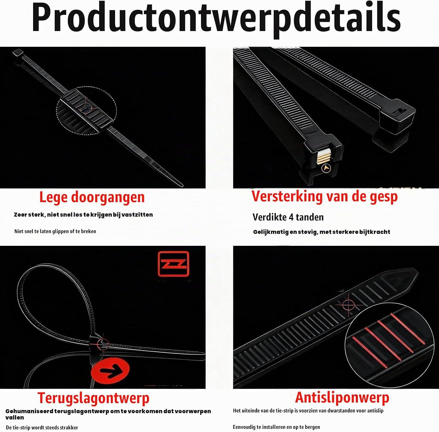 Thumbnail 4 de KLJ 500x12mm kabelbinders, zwart, PA66-nylon, 500 mm en 110 kg treksterkte