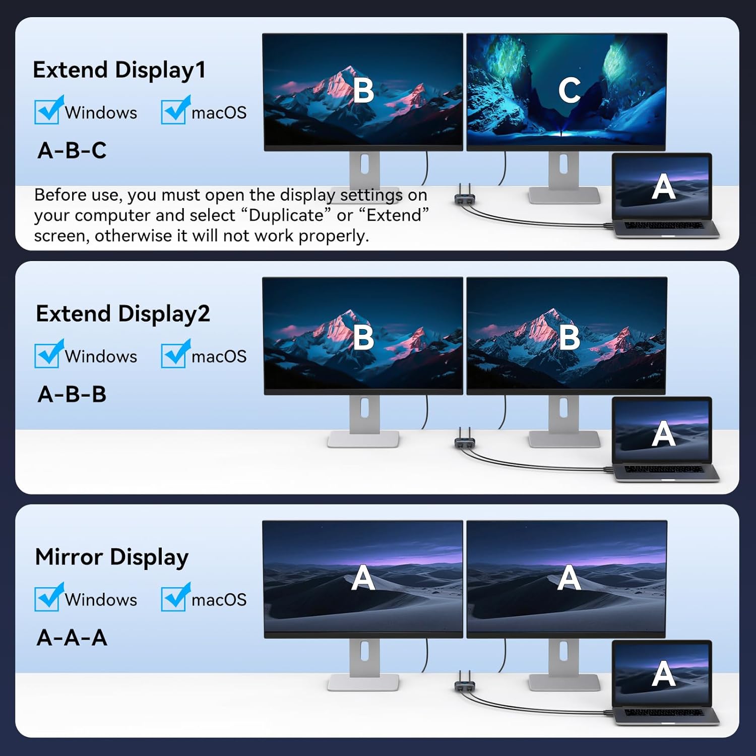 Thumbnail 2 de VEDINDUST HDMI Splitter Extend 4K@60Hz to Dual HDMI Adapter