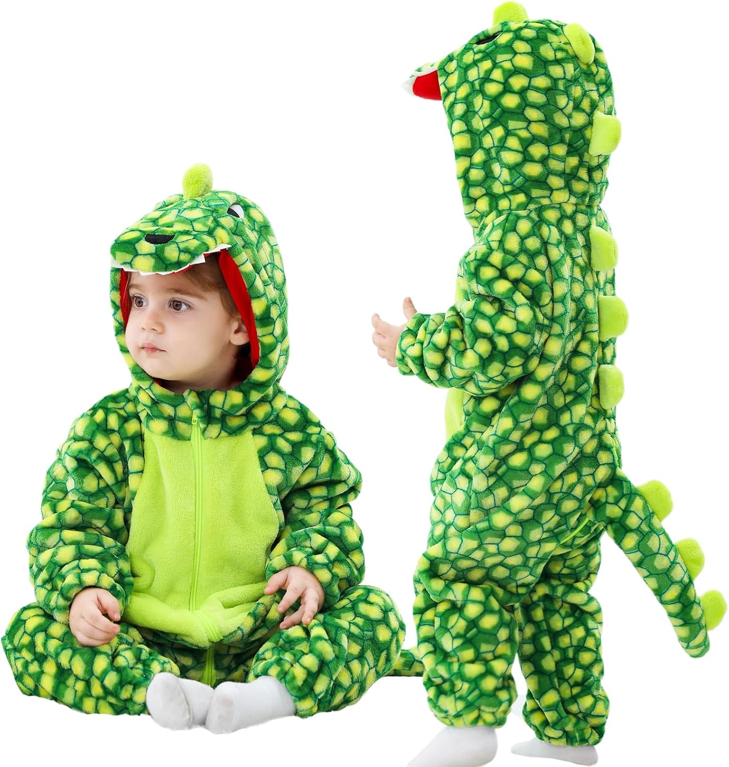 Detalle de LOLANTA Dinosaur Hooded Romper for Toddlers, Fleece One-Piece Costume