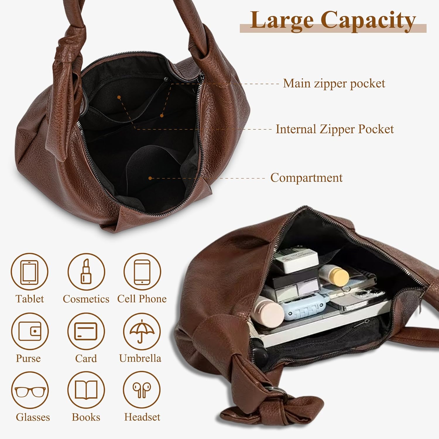 Thumbnail 4 de Mabecol Damen Umhängetasche aus PU-Leder – Hobo/Shopper mit verstellbarem Schultergurt