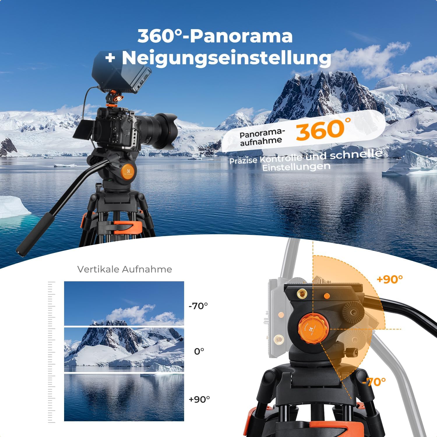 Thumbnail 4 de K&F CONCEPT 202cm Videostativ – Heavy Duty Tripod mit Fluidkopf, 8 kg Tragkraft