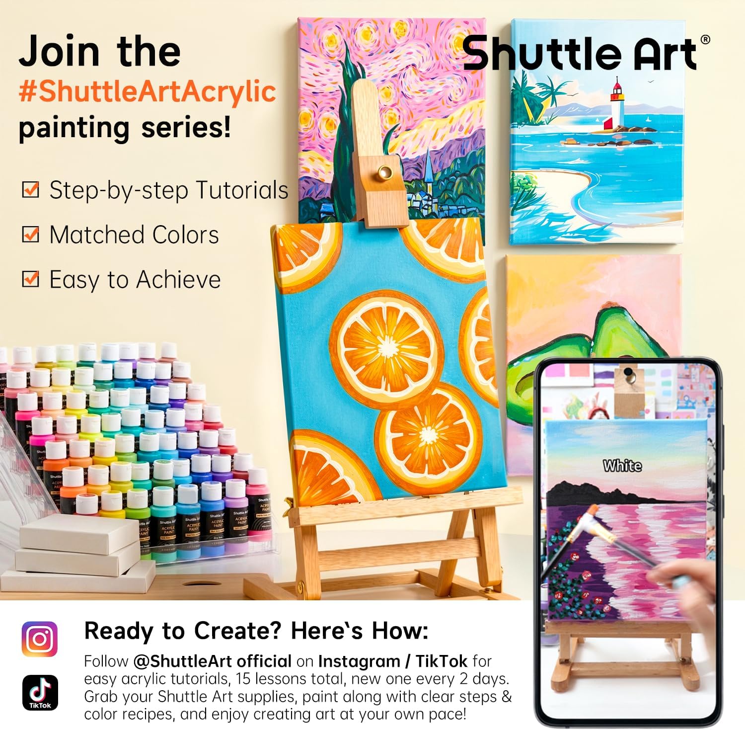 Thumbnail 1 de Shuttle Art Acrylfarben-Set mit 50 Farbtönen (je 60 ml) – wasserfeste Acrylfarbe für Leinwand, Holz & Co.