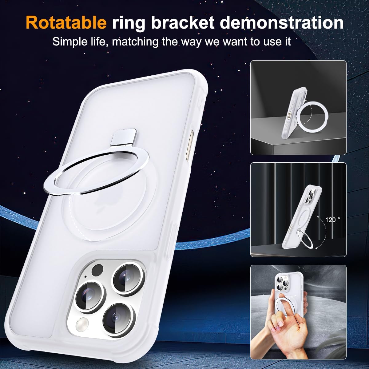 Thumbnail 1 de Skylmw iPhone 16 Pro Max Case with Invisible Magnetic Ring Stand (MagSafe Compatible), Military-Grade Drop Protection, Translucent