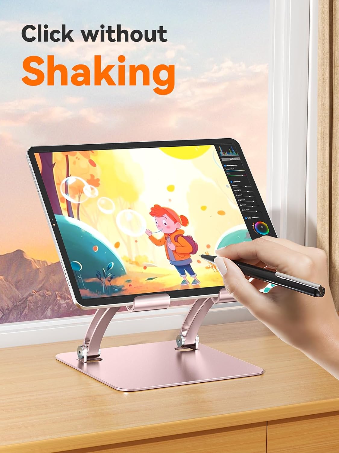 Detalle de tounee Tablet-Halterung: Zweistabig verstellbarer Aluminium Desktop-Ständer, rosa