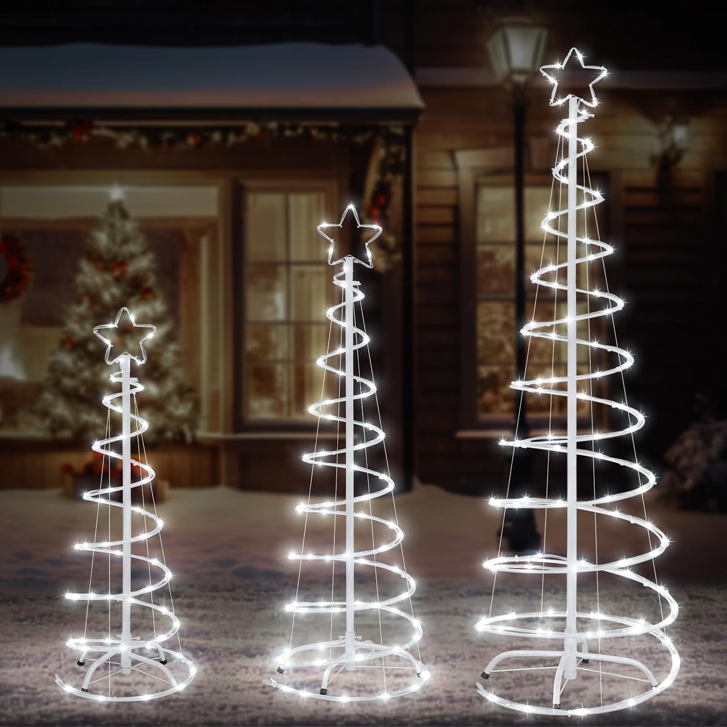 Detalle de FLAGLY 778 Christmas Spiral Tree Set, 3/4/5 ft, White LEDs, 8 Modes