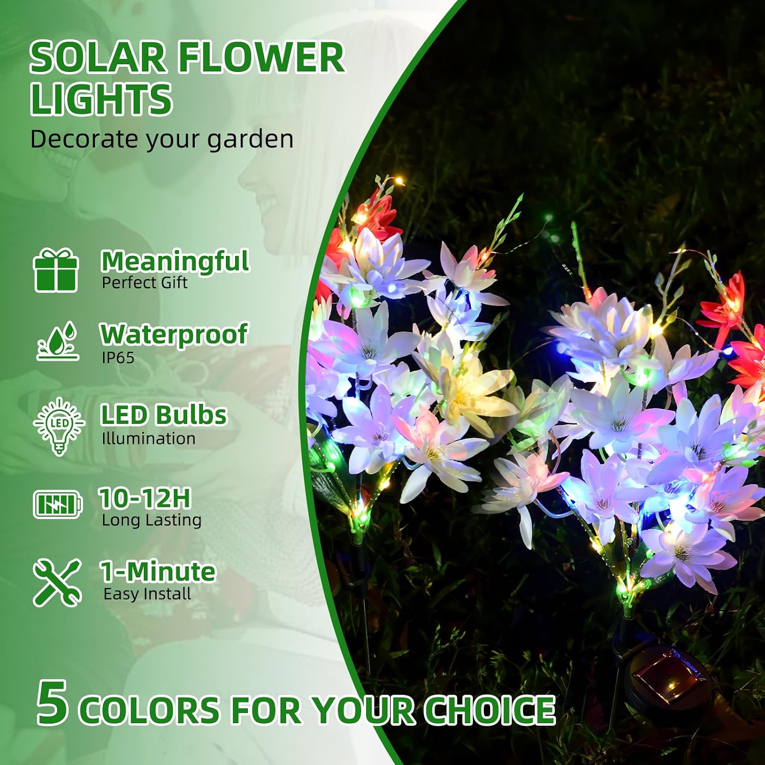 Detalle de Oreunik Solar Flower Lights 2 Pack 40 Flowers