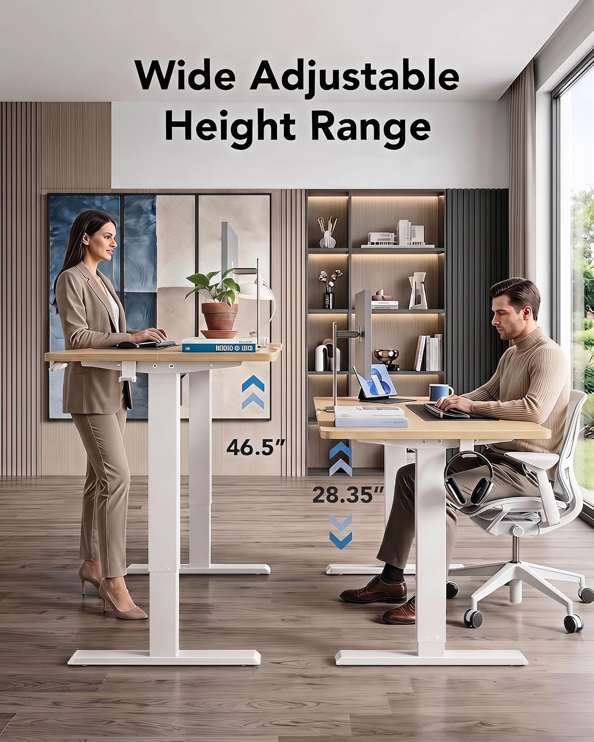 Detalle de HUANUO MSESD202N-140A-US Electric Standing Desk, 55 x 27 Inch, Light Walnut