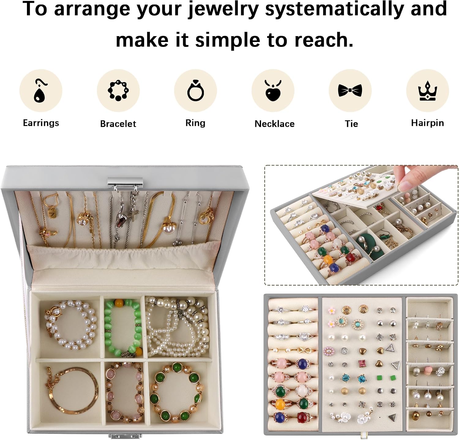 Detalle 2 de Homeanda Jewellery Box with Lock, 2-Layer 1 organiser 💍