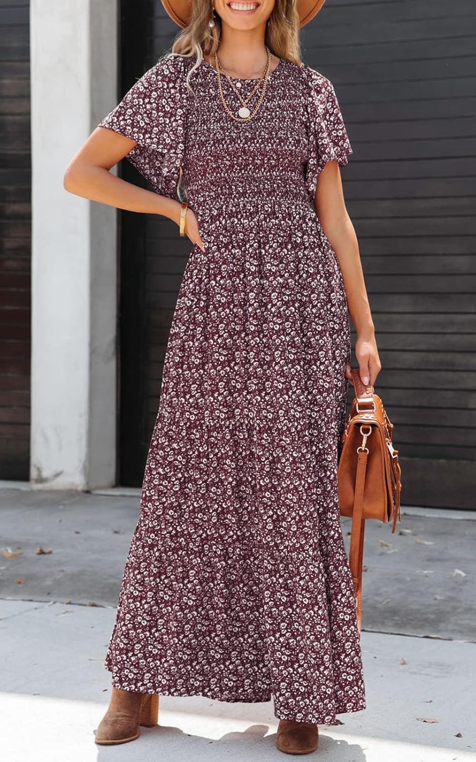 Thumbnail 2 de PRETTYGARDEN Women’s 2026 Summer Boho Floral Smocked Tiered Maxi Dress (Flutter Short Sleeves)
