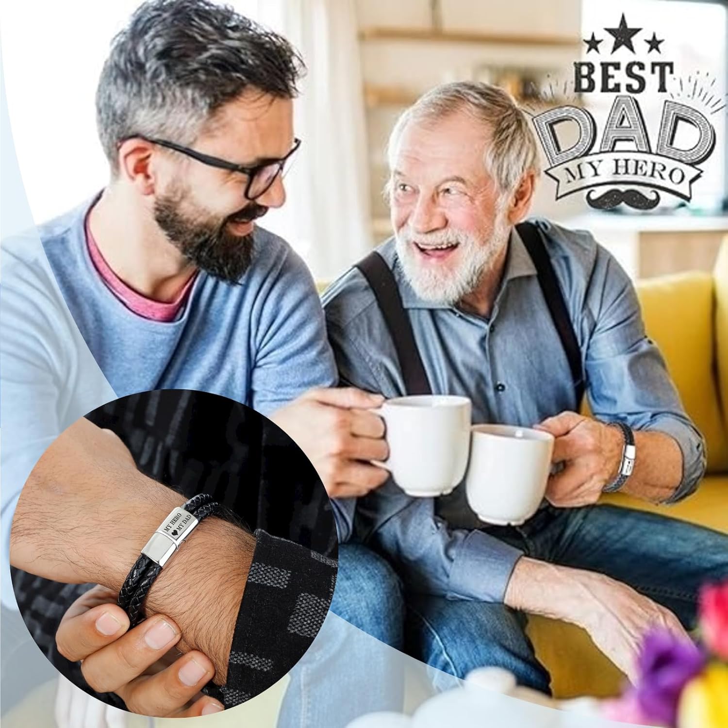 Thumbnail 2 de Jbniuay Vatertagsgeschenk: Lederarmband „Weltbester Papa“ mit Gravur und Perlen