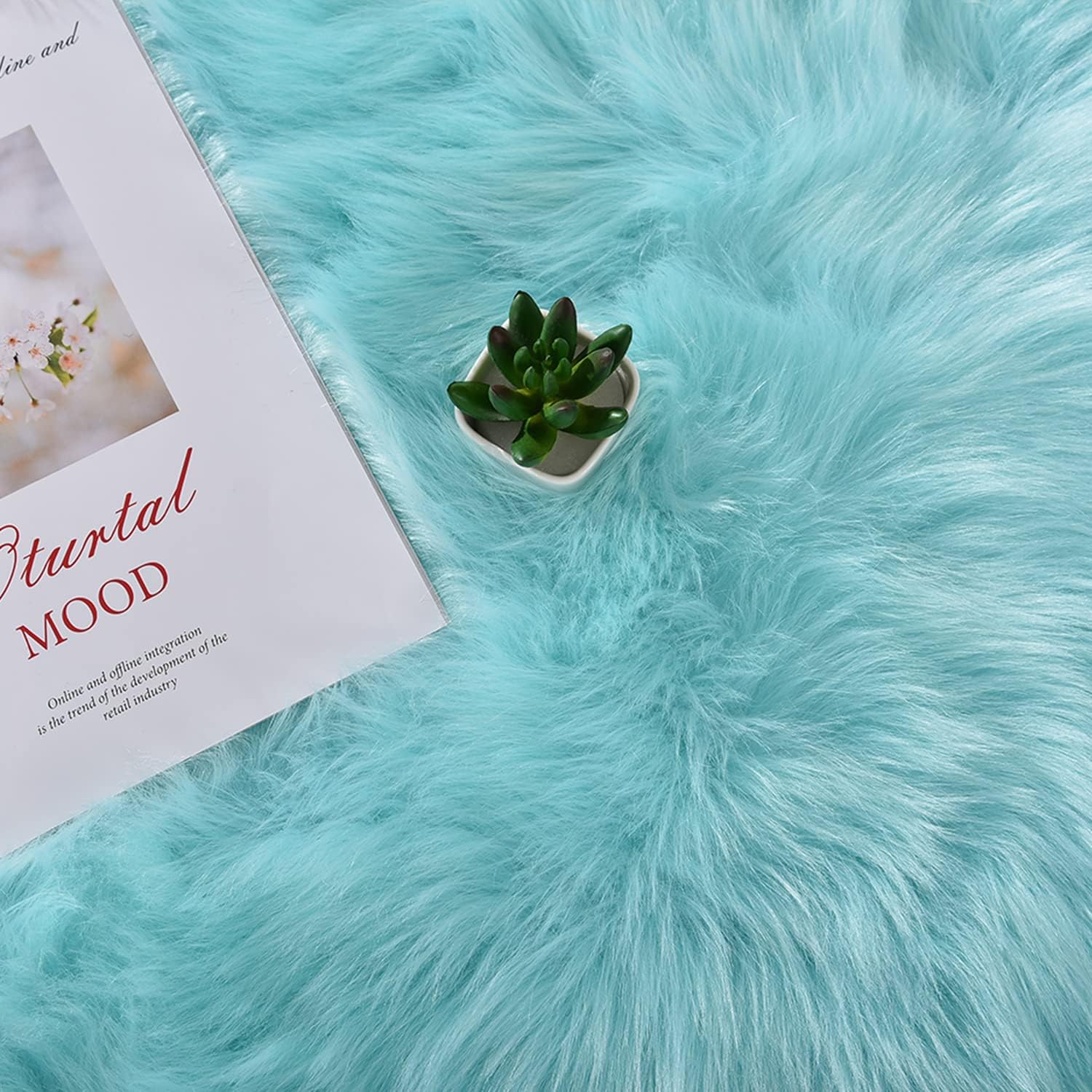 Thumbnail 6 de Latepis Light Blue Faux Sheepskin Fur Area Rug 8x10 (Teal) for Living Room & Bedroom