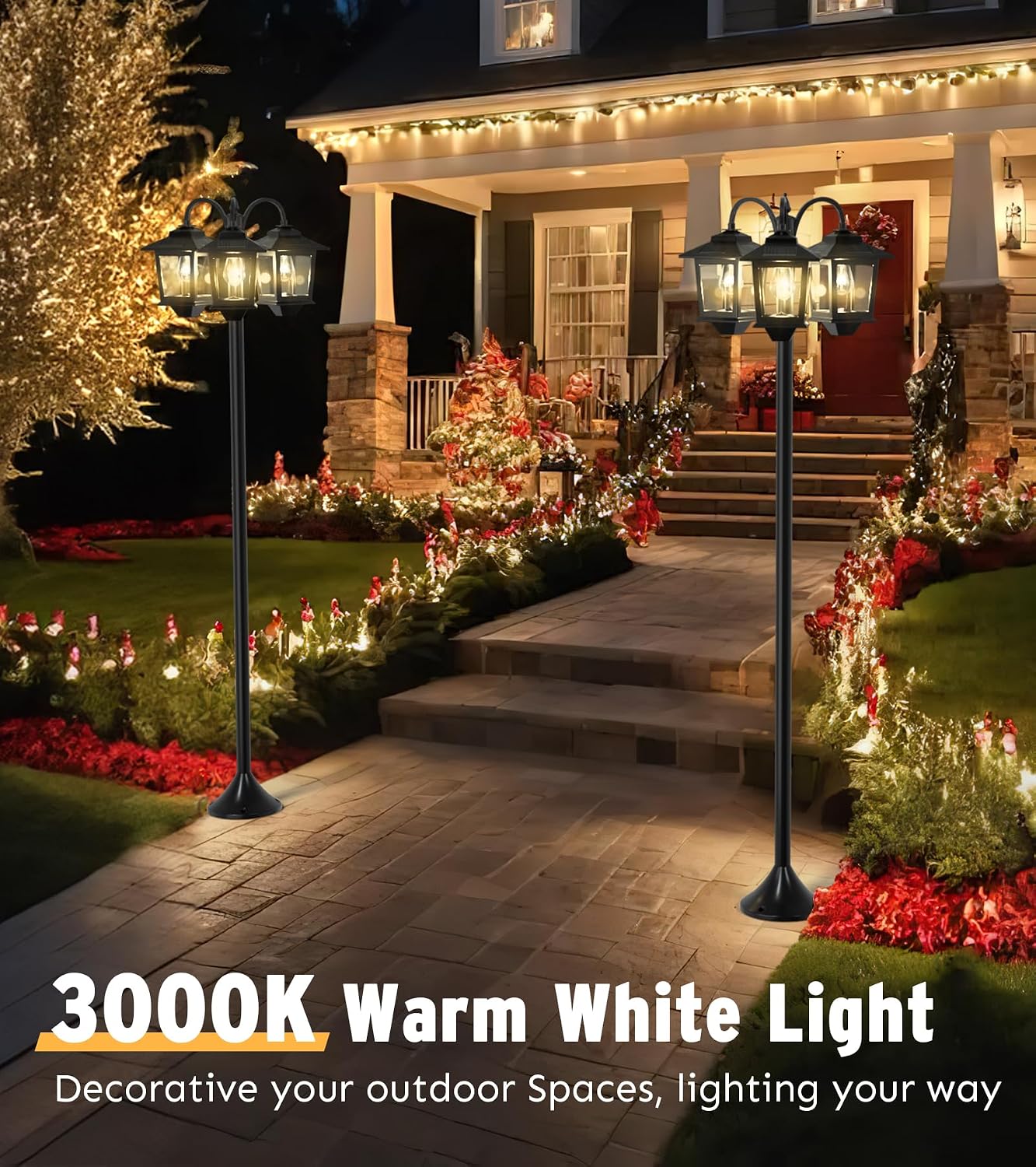 Detalle de Joyoowild 05H-CA-01 73-Inch Solar Lamp Post, 3-Head, 3000K, IP44