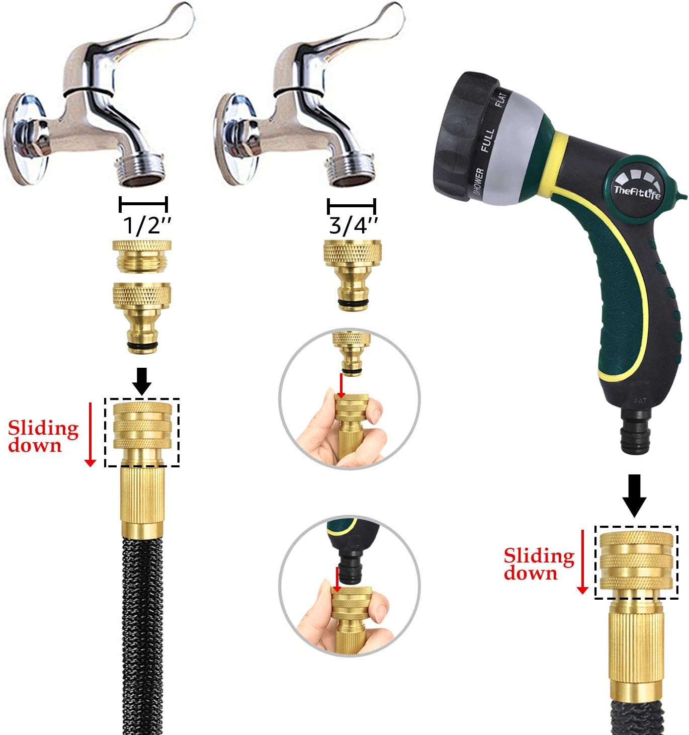 Thumbnail 1 de TheFitLife Expandable Garden Hose Pipe (75 FT) with Triple Core Latex & 8-Pattern Spray Nozzle