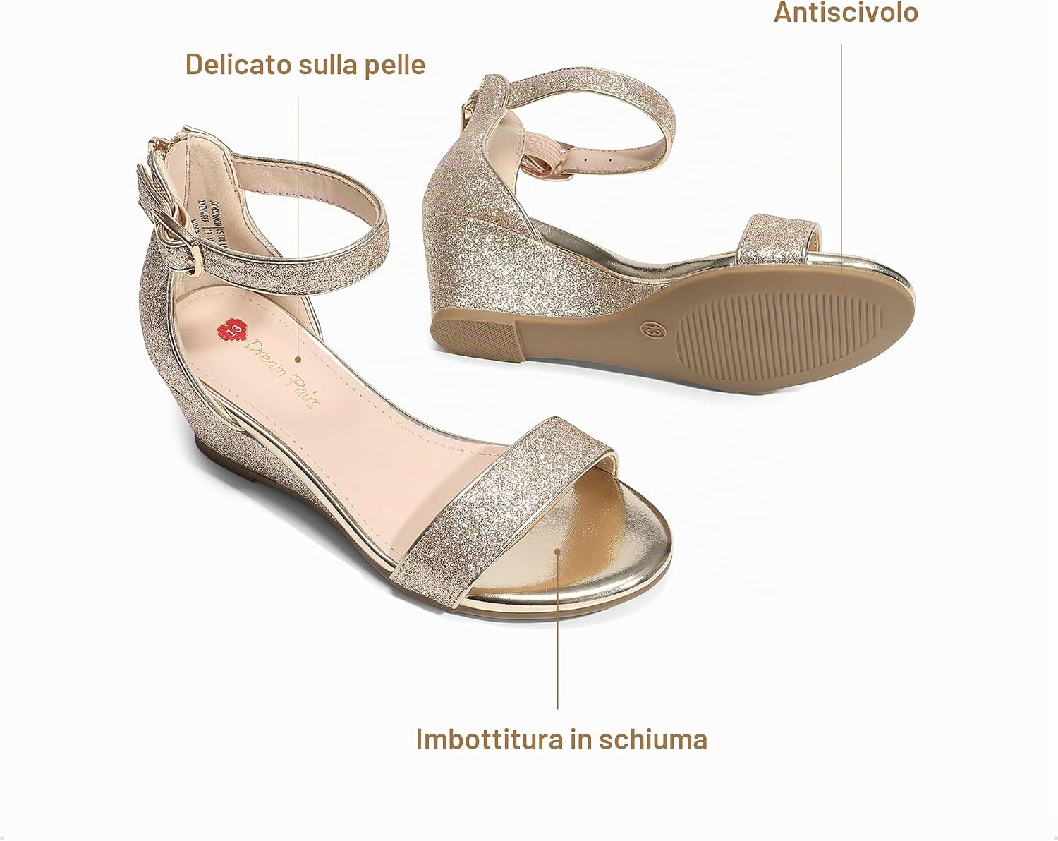 Detalle de DREAM PAIRS Sandali Estivi con Zeppa e Plateau per Bambine e Ragazzine – Flatform a Punta Aperta