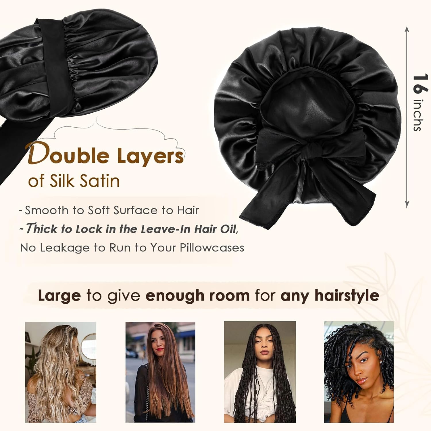 Thumbnail 1 de YANIBEST Double Layer Silk Bonnet for Sleeping Women with Tie Band