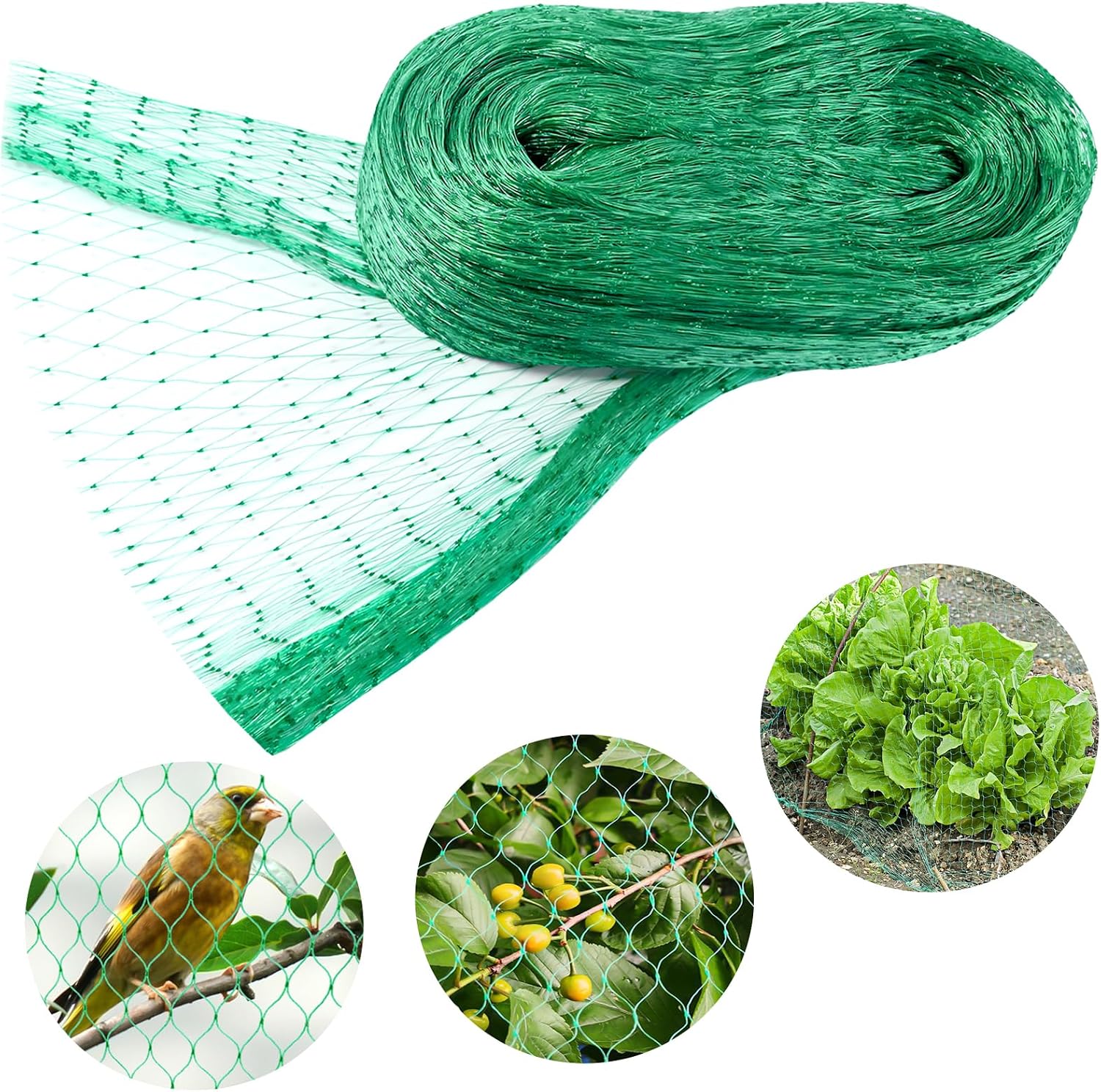 Detalle de LINSOCLE vogelbeschermingsnet 6 x 10 m, HDPE, groen, mazen van 15–20 mm