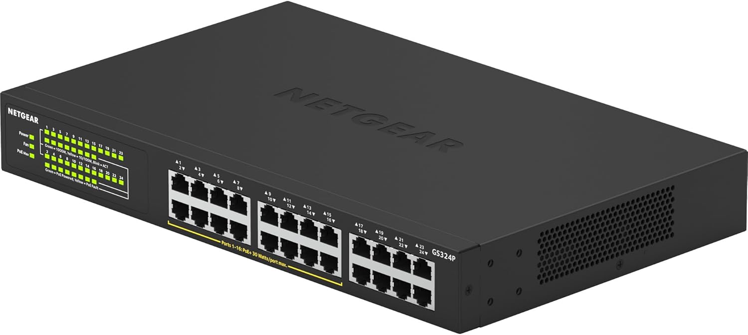 Detalle de NETGEAR Switch Ethernet PoE 24 porte Unmanaged GS324P (16 PoE+ fino a 190 W, Gigabit)