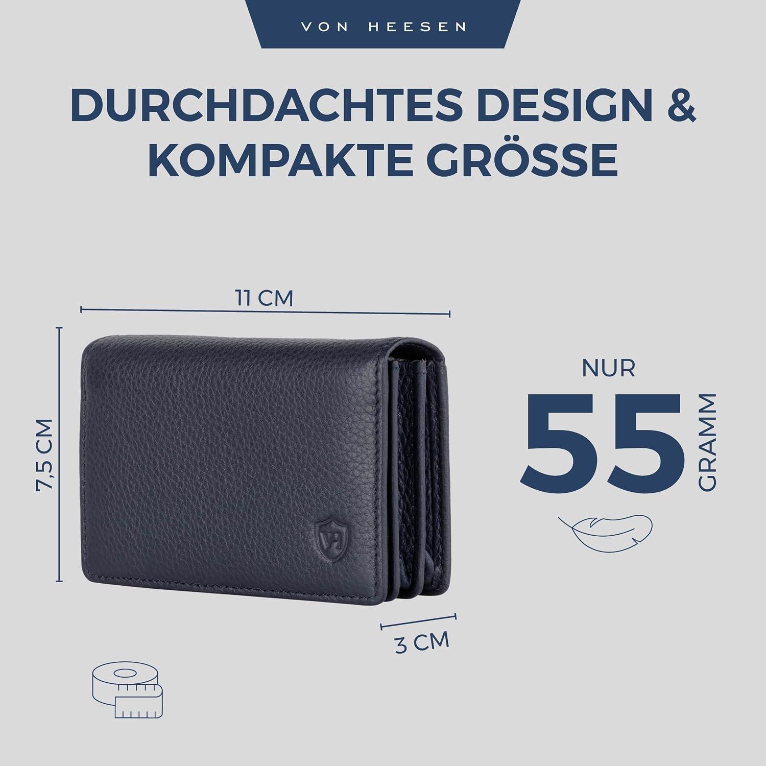 Detalle 2 de VON HEESEN Visitenkartenetui Leder mit RFID-Schutz – 50 Karten, 6 Fächer, Dunkelblau