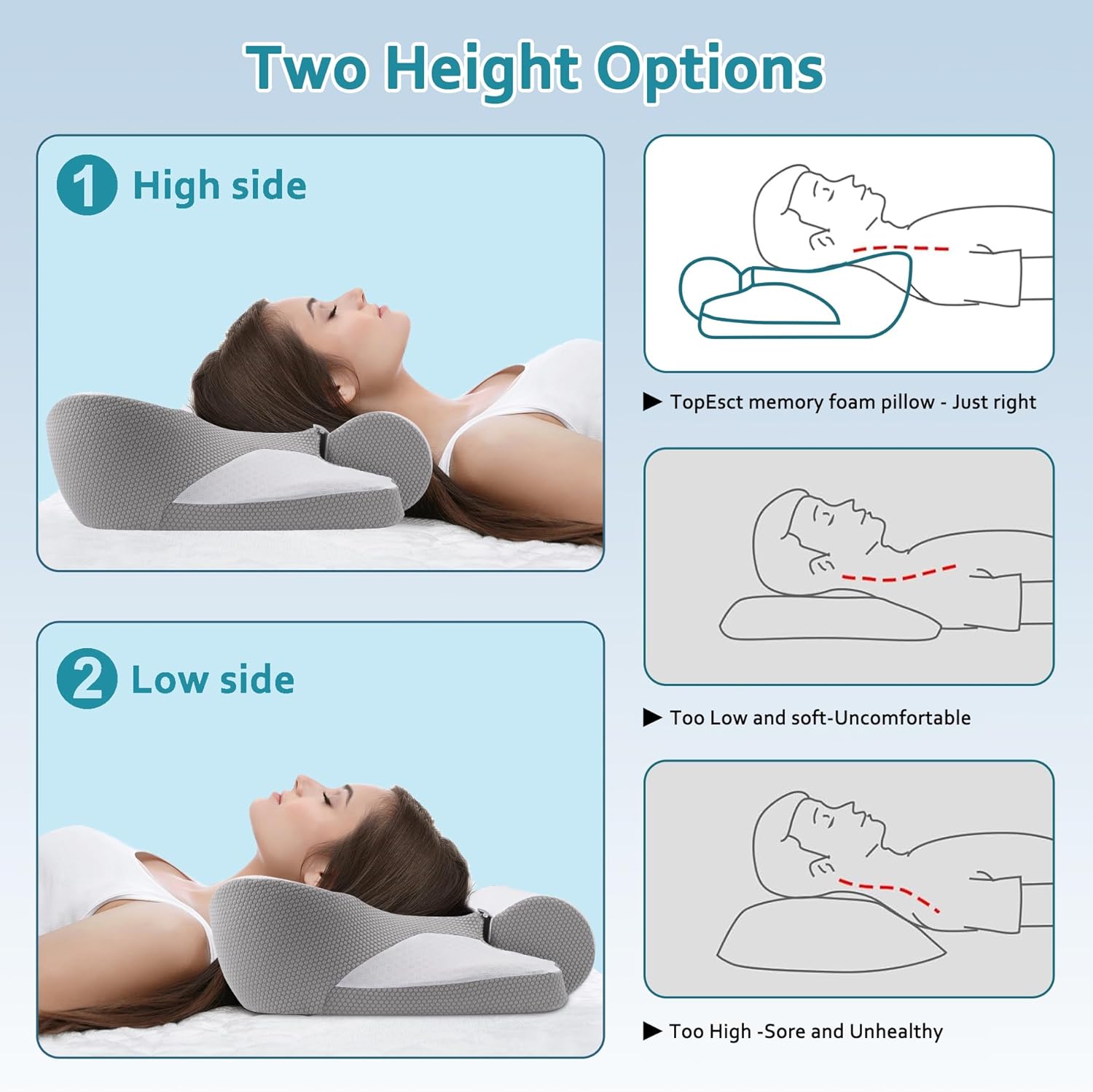 Thumbnail 5 de TopEsct Cuscino Cervicale 2 in 1 in memory foam per dormire (cuscino cervicale + cilindrico) grigio
