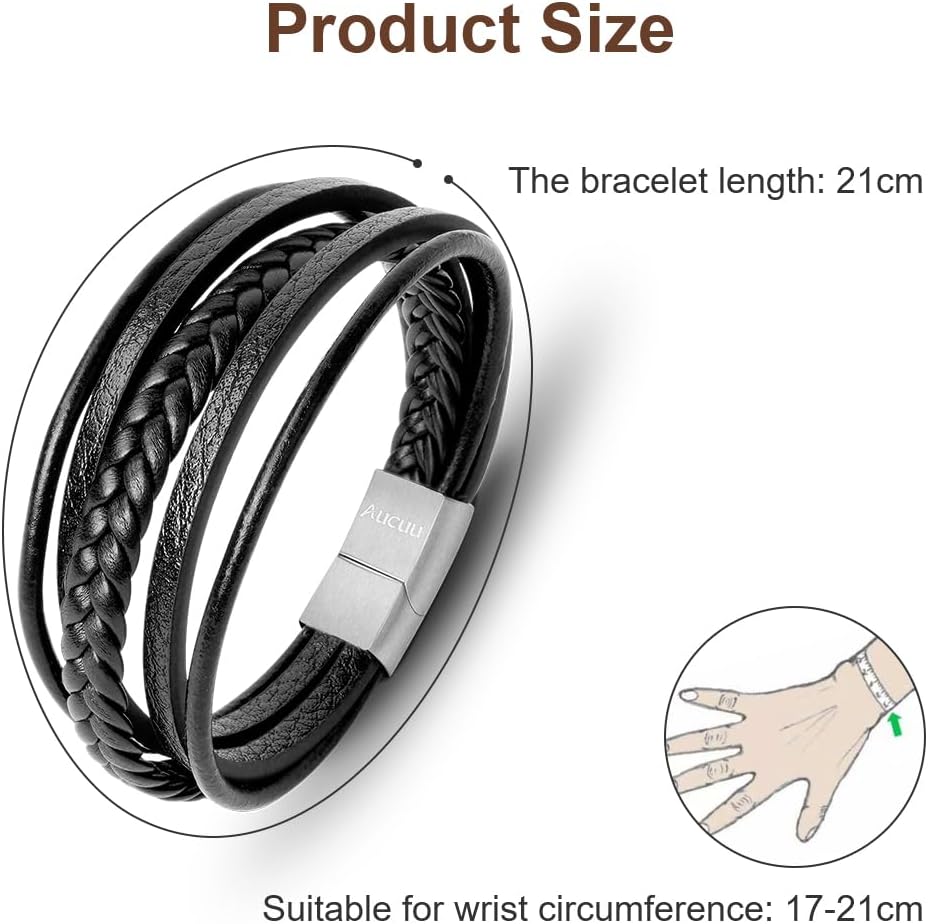 Detalle 2 de Aucuu Pulsera de Cuero Trenzado 21 cm
