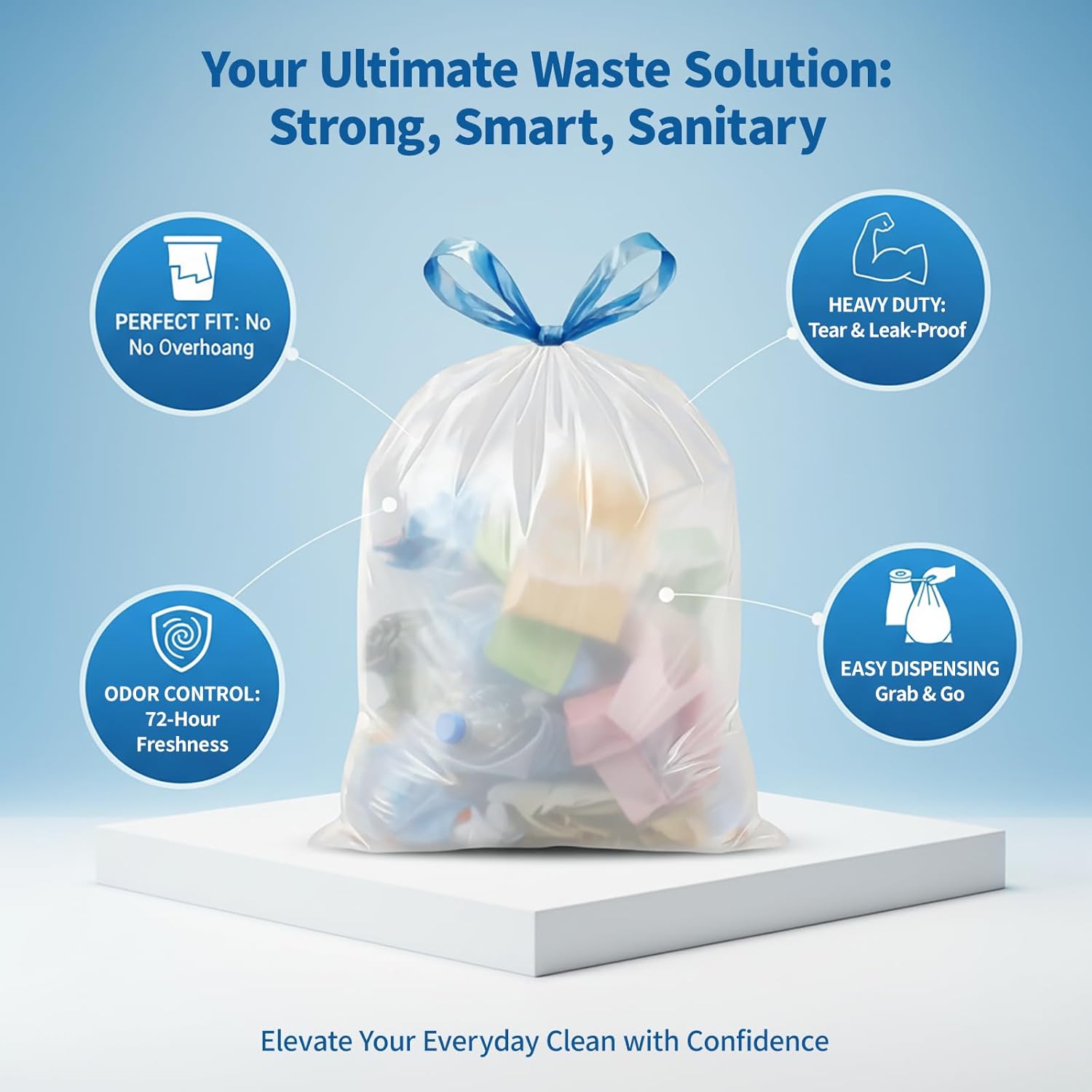 Thumbnail 3 de T.FORING 13 Gallon Drawstring Trash Bags – 120 Count, 1.7 Mil Thick, Easy-Dispense Roll