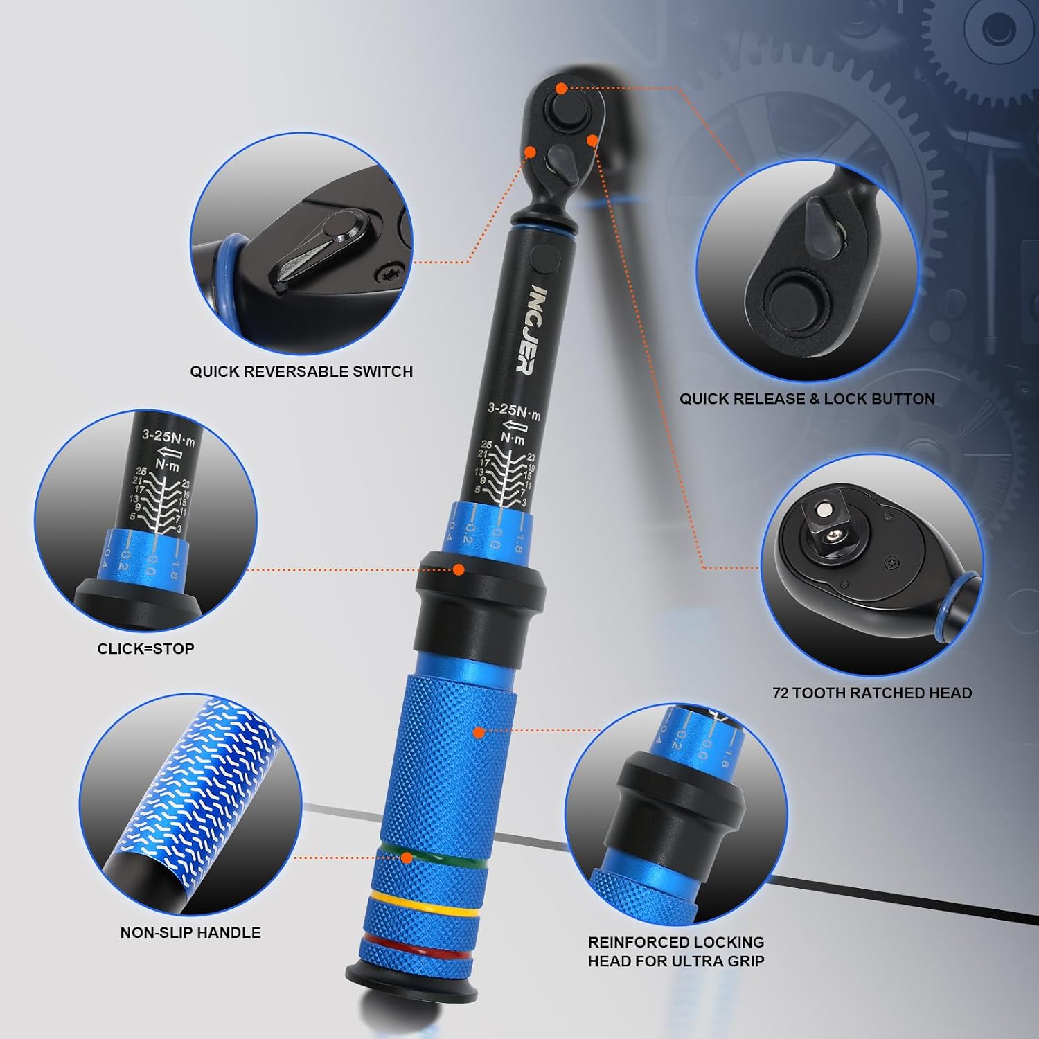 Thumbnail 1 de INGJER Upgrade Mini 1/4 Torque Wrench – Dual-Direction, 3–25 NM, 72-Tooth for Bike & Motorcycle